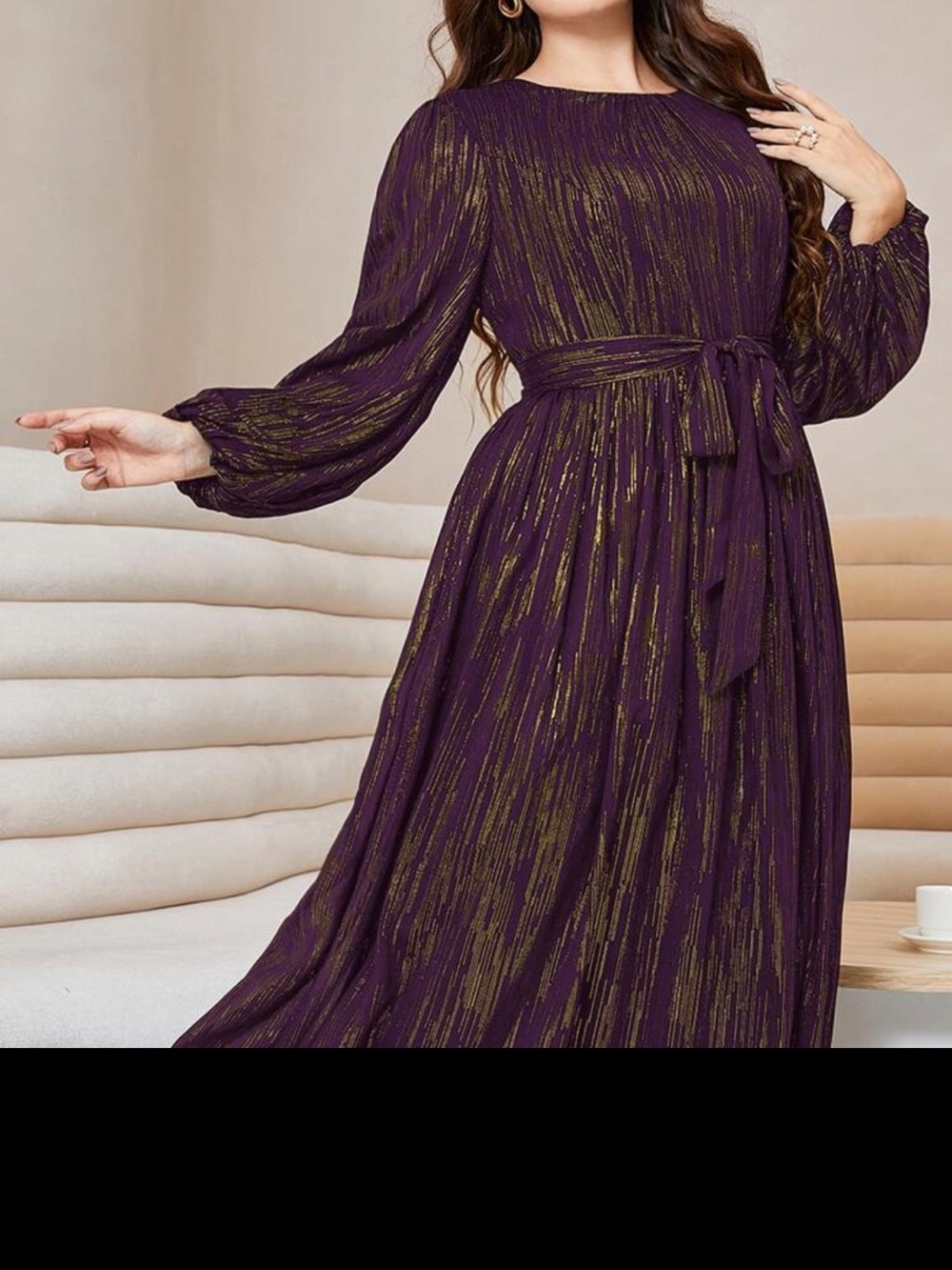SHEIN Purple and Gold Metallic Long Sleeve Maxi Dress